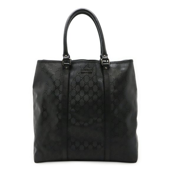 GUCCI GG Imprime Tote Bag, Large Shoulder PVC and Leather, Black, 223668